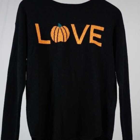Rachel Zoe Soft Black Sweater Orange LOVE Pumpkin Size M - Picture 1 of 6